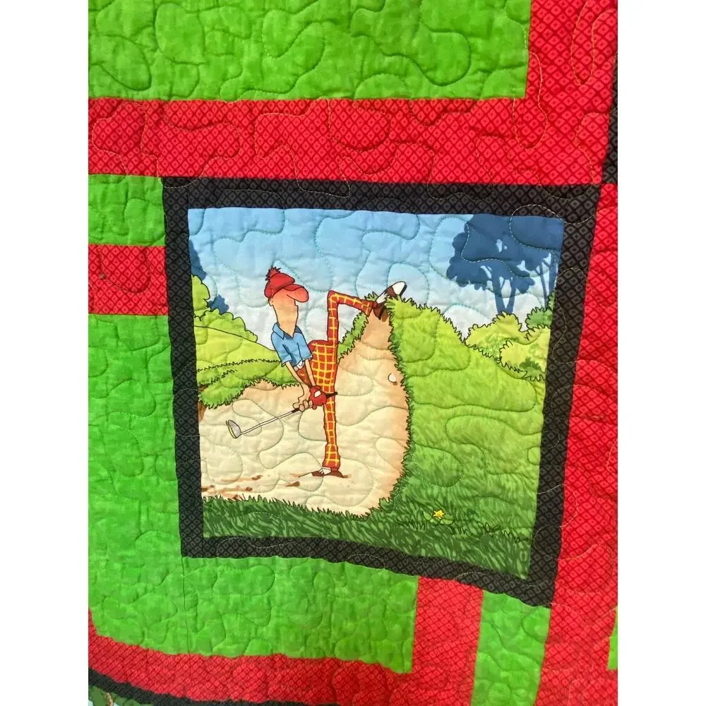Handmade Quilt Golf Humor Theme Wall Hanging/Lap Quilt 47”x62”